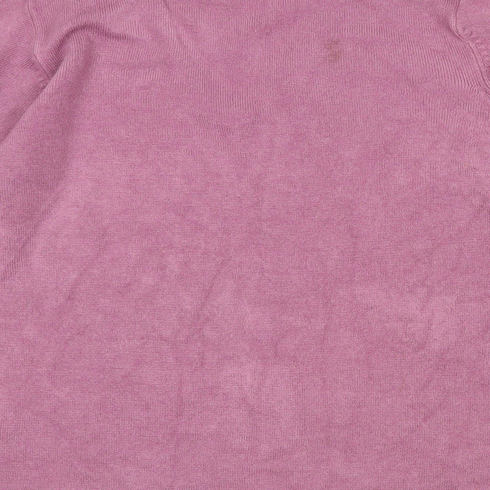 Fay Louise Womens Purple V-Neck Floral Acrylic Pullover Jumper Size M
