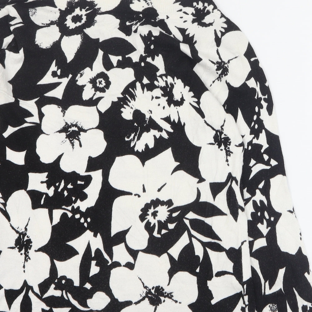 Marks & Spencer Womens Black Round Neck Floral Viscose Pullover Jumper Size 8