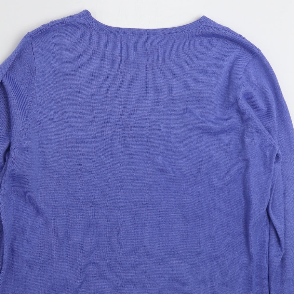 Fay Louise Womens Blue Boat Neck Floral Acrylic Pullover Jumper Size M - Size M-L