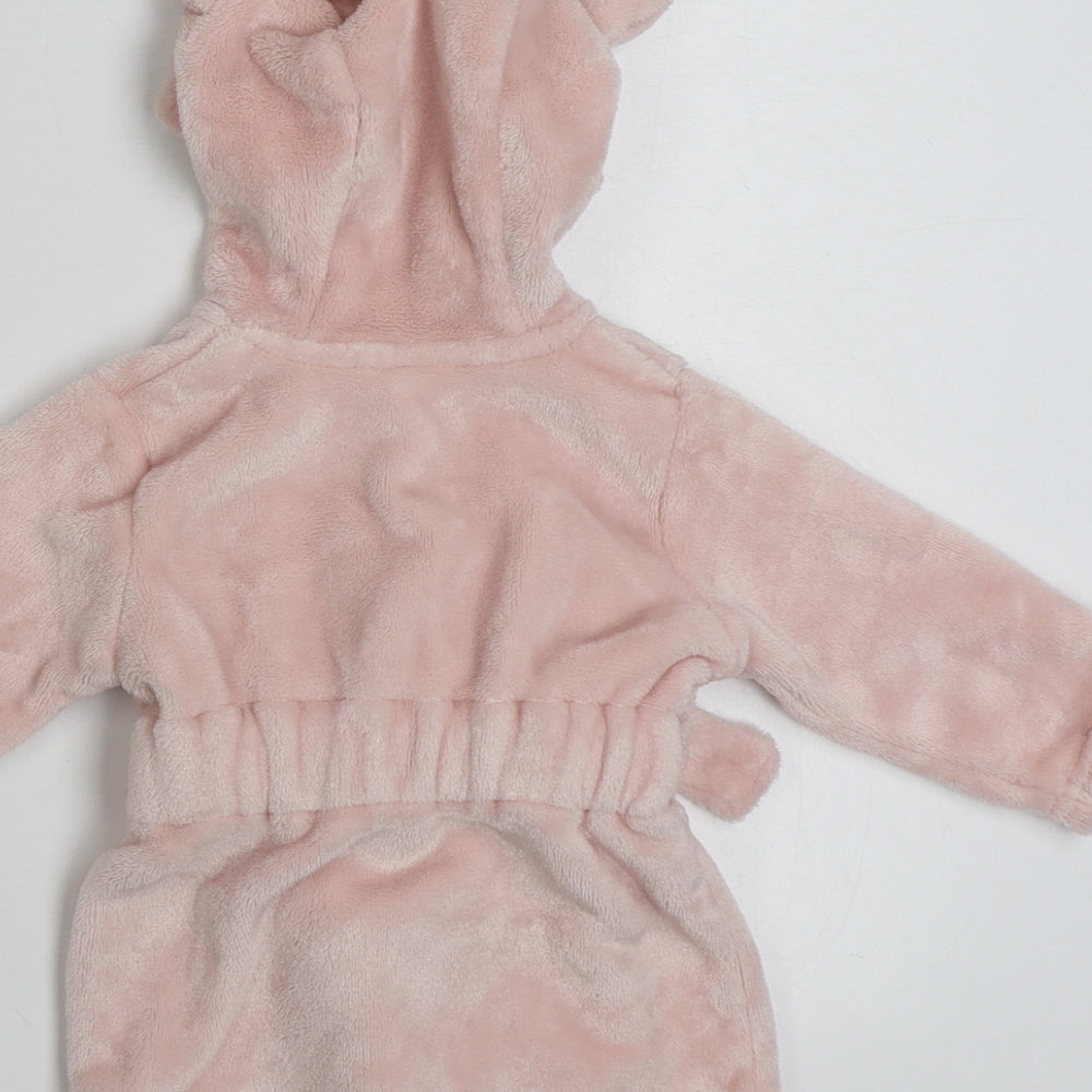 George Girls Pink Solid 100% Polyester Robe Size 3-6 Months Tie - Rabbit