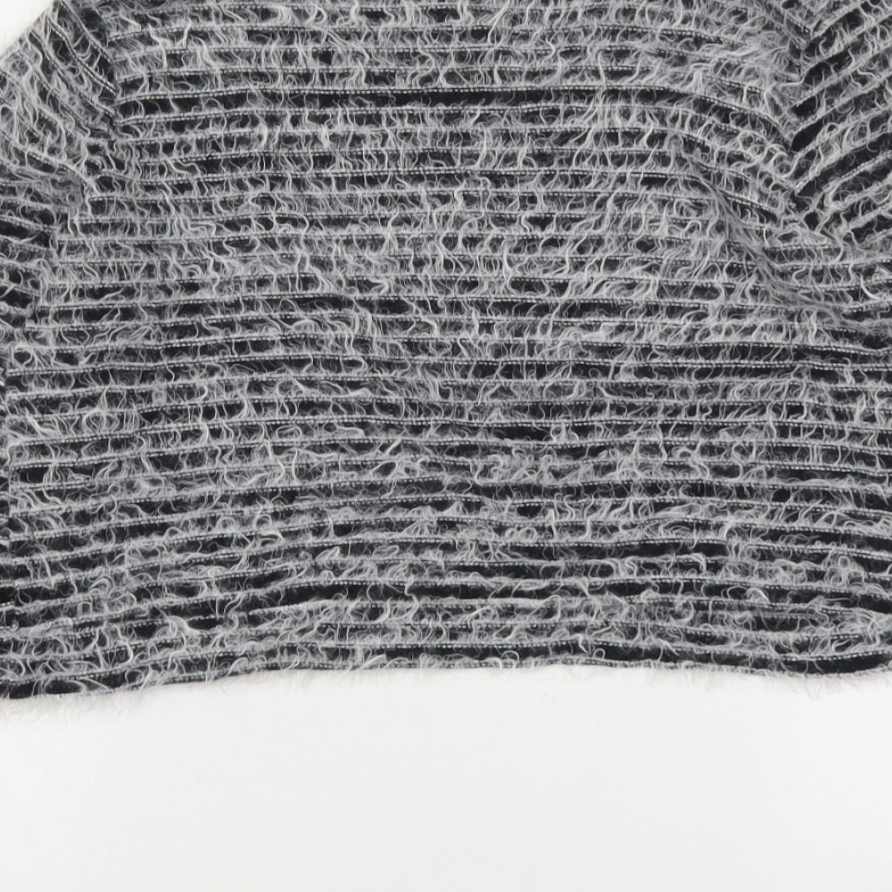 River Island Womens Grey Round Neck Striped Cotton Pullover Jumper Size 12