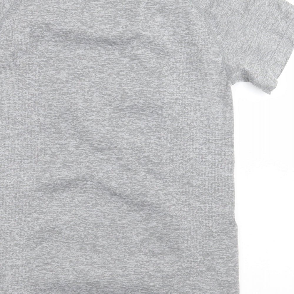 Work Out Womens Grey Polyester Basic T-Shirt Size S Crew Neck Pullover