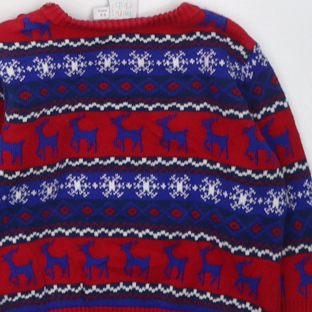 Mini Club Boys Red Geometric Acrylic Pullover Jumper Size 6-9 Months Pullover - Christmas Jumper Reindeer
