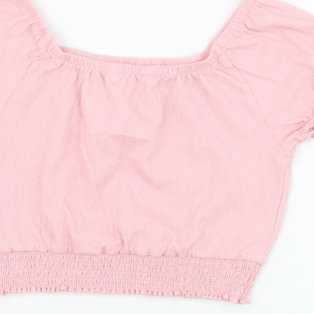 George Girls Pink Cotton Basic Blouse Size 7-8 Years Round Neck Pullover