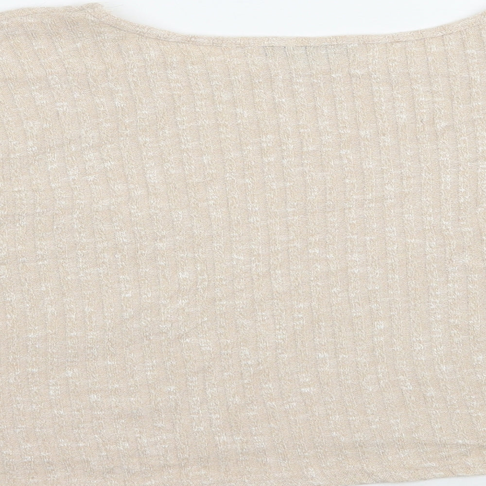 Topshop Womens Beige Polyester Cropped Blouse Size 10 Boat Neck