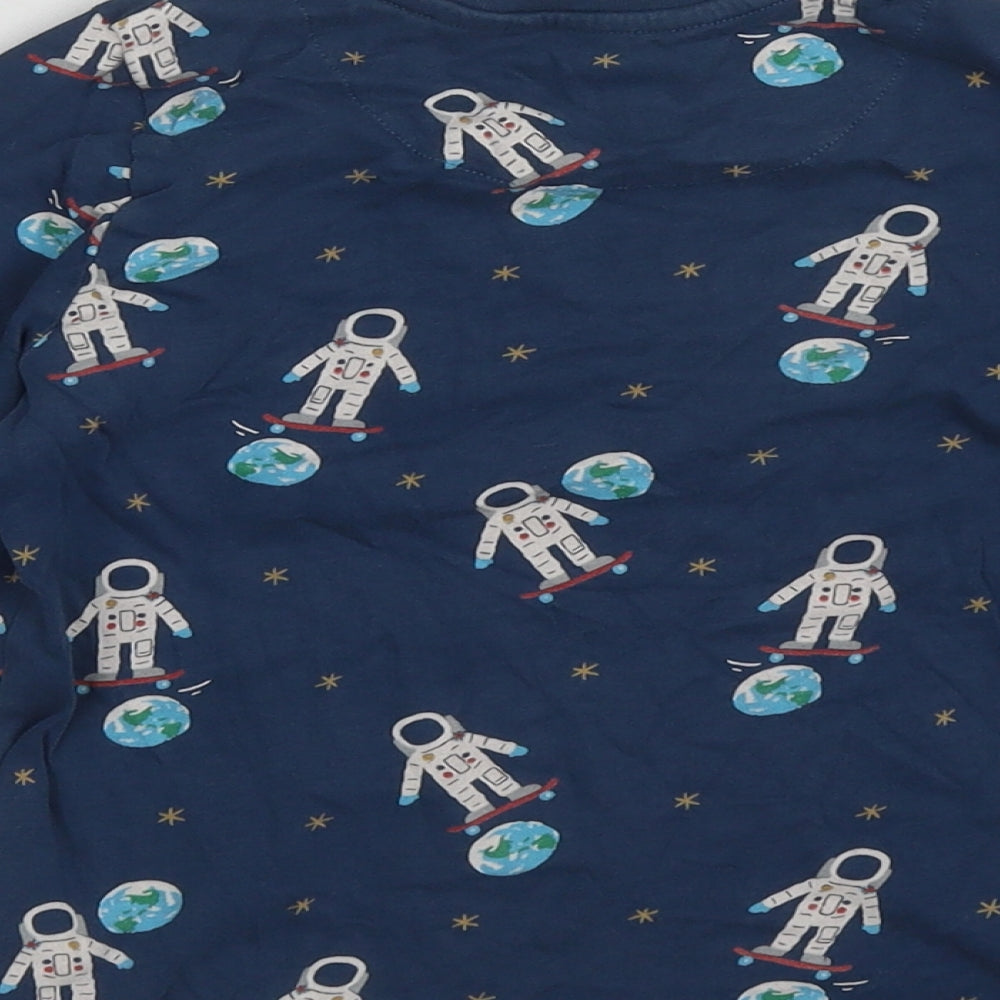 Marks & Spencer Boys Blue Cotton Basic T-Shirt Size 4-5 Years Round Neck - Spaceman