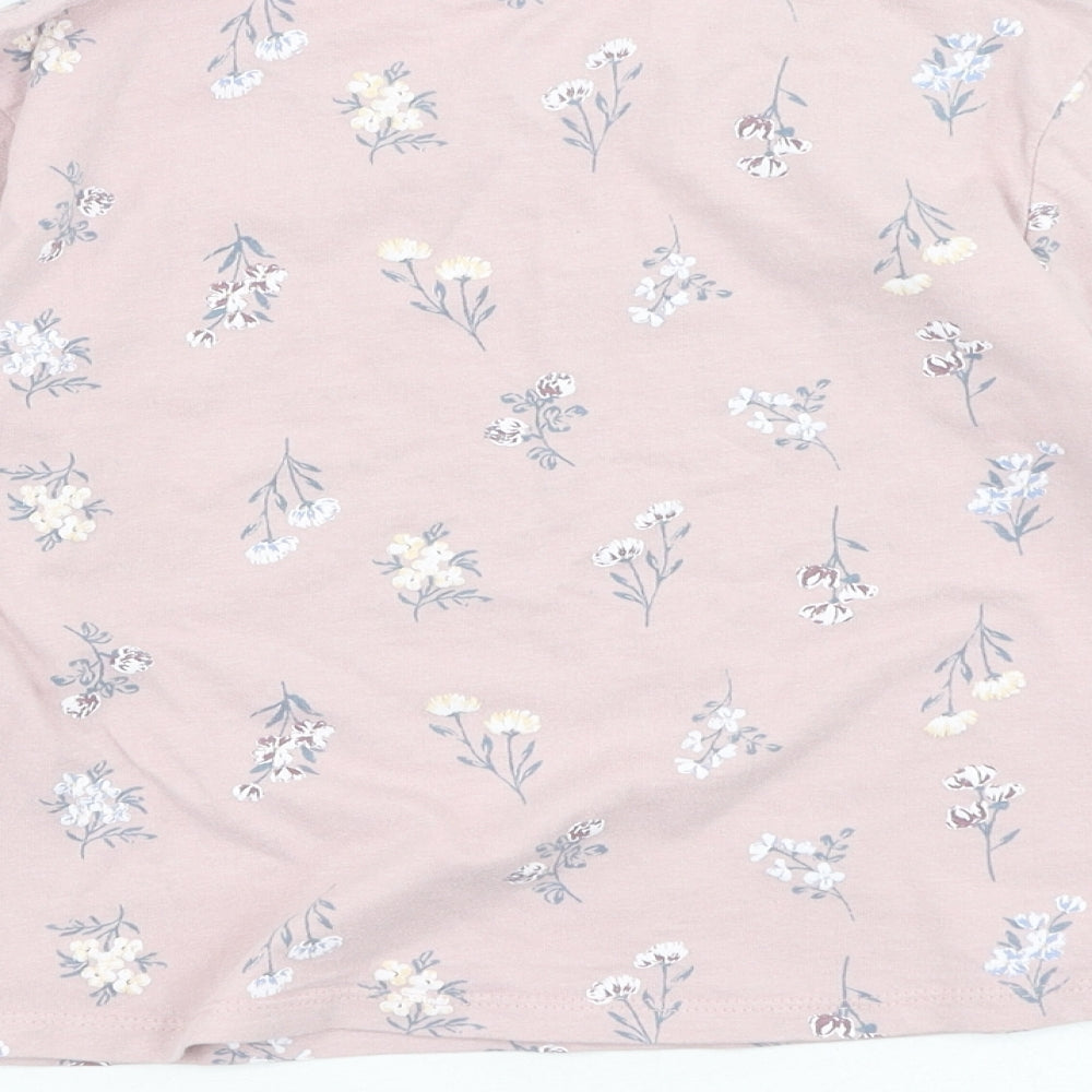 Primark Girls Pink Floral Cotton Basic Casual Size 6-7 Years Round Neck