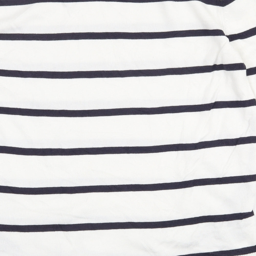 Marks & Spencer Womens White Crew Neck Striped Cotton Pullover Jumper Size 8