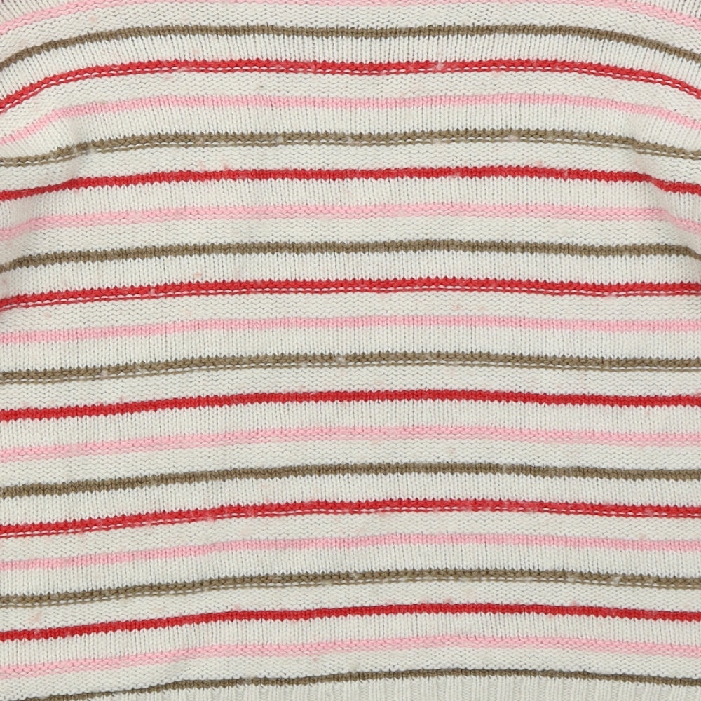 NEXT Womens Beige Boat Neck Striped Acrylic Pullover Jumper Size M - Pink
