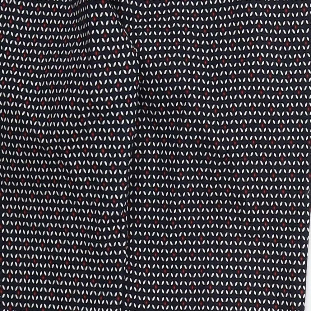 H&M Womens Blue Geometric Cotton Trousers Size 10 L25 in Regular Zip