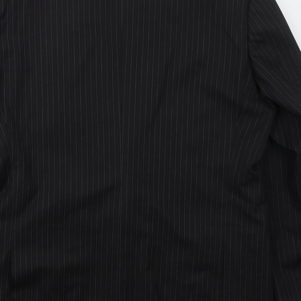 Preworn Mens Black Striped Polyester Jacket Suit Jacket Size 44
