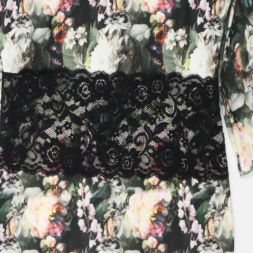 VERY Womens Multicoloured Floral Polyester A-Line Size 10 Round Neck Zip