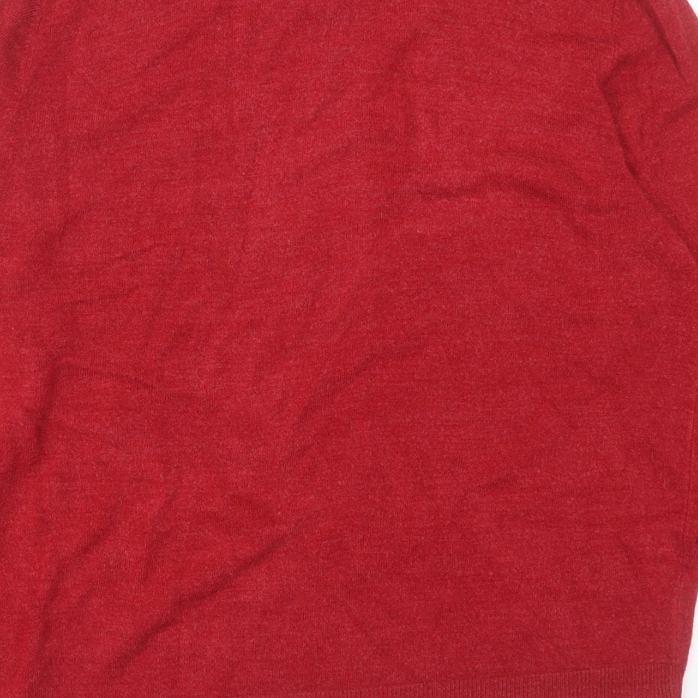 Atlantic Bay Mens Red V-Neck Acrylic Pullover Jumper Size L