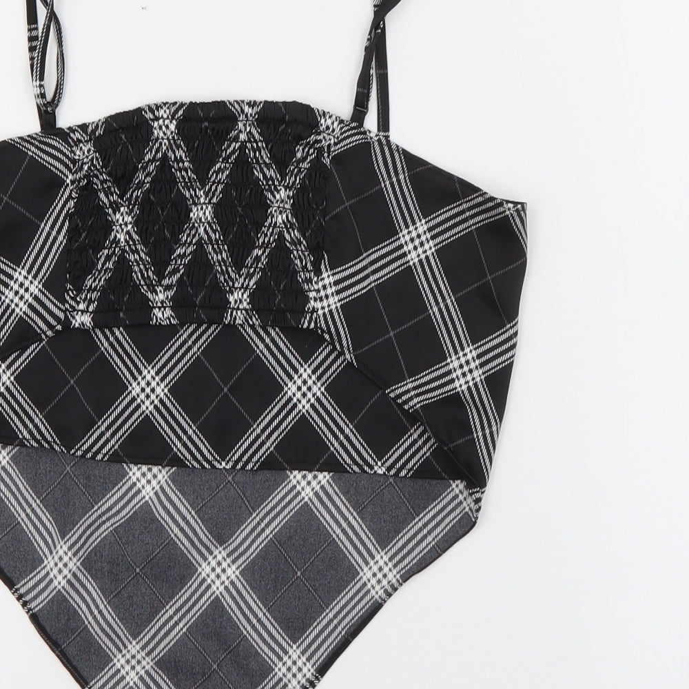 H&M Womens Black Plaid Polyester Cropped Tank Size XS Square Neck