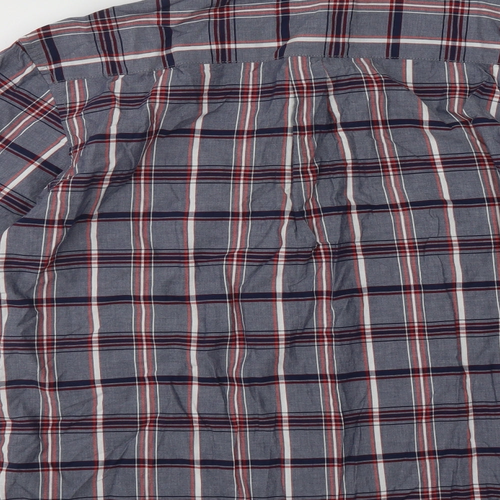 Geogre Mens Multicoloured Plaid Cotton Button-Up Size L Collared Button