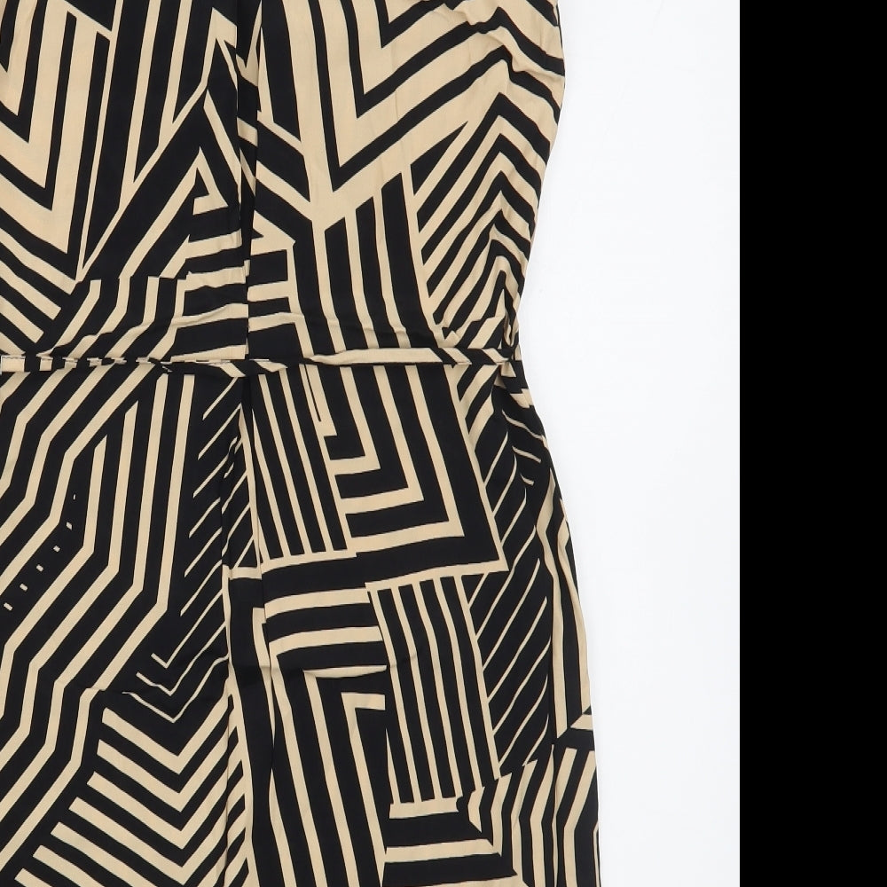 Miss Selfridge Womens Brown Geometric Viscose Sheath Size 6 Scoop Neck Pullover