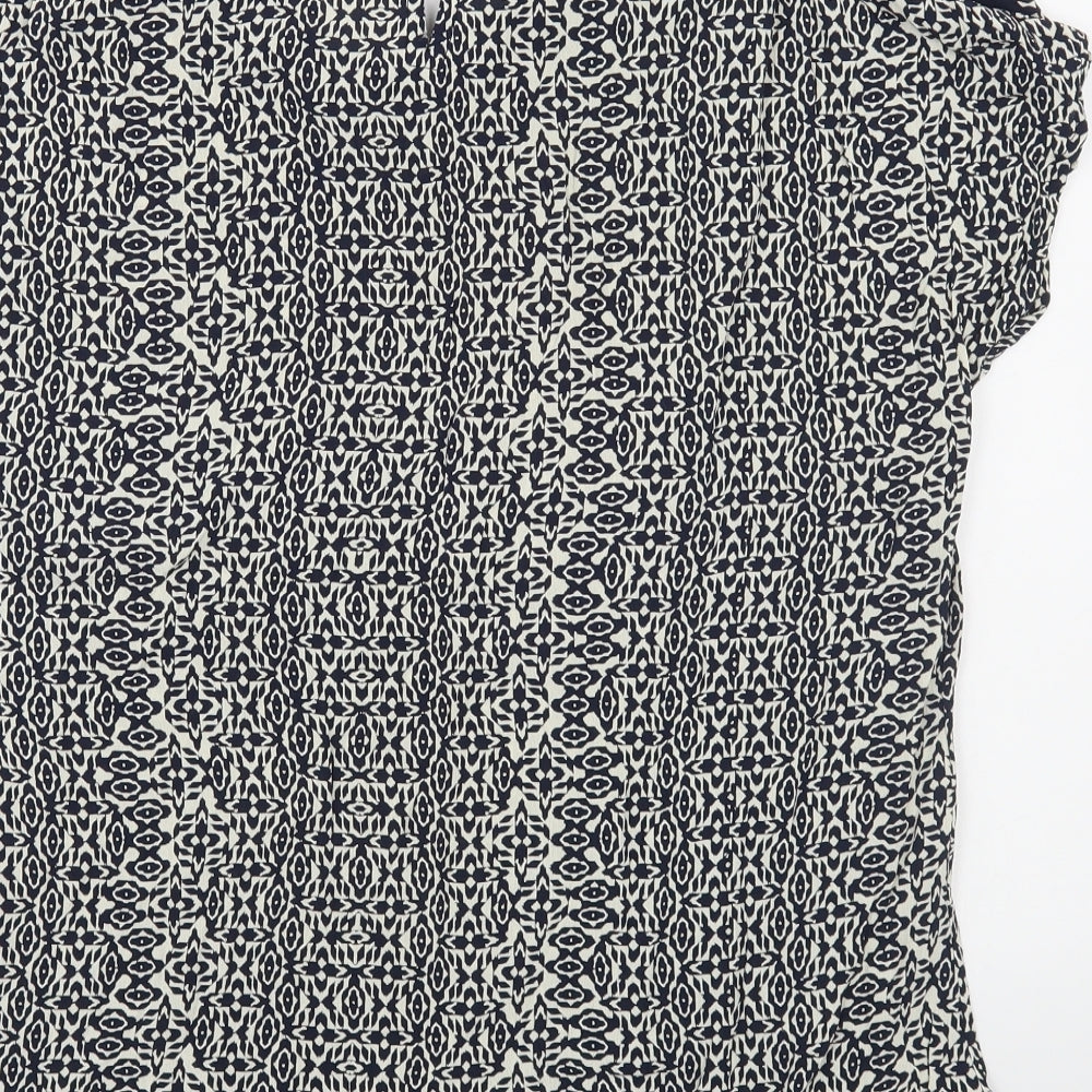 Monsoon Womens Blue Geometric Viscose Basic Blouse Size 14 Scoop Neck