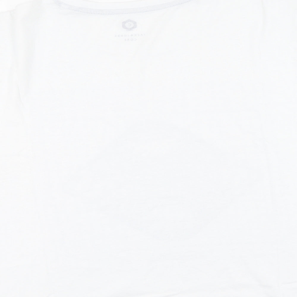 JACK AND JONES Mens White Cotton T-Shirt Size XL Round Neck