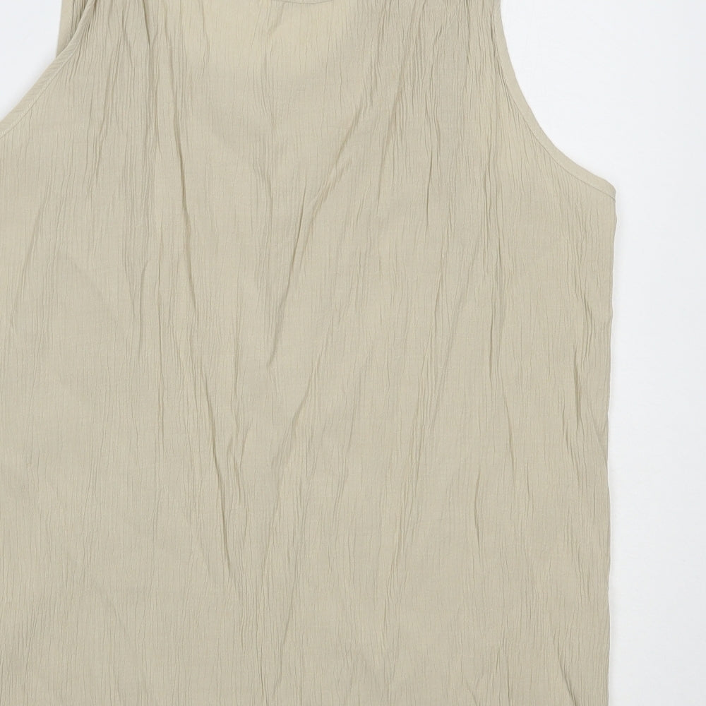 Preworn Womens Beige Polyester Basic Blouse Size L Scoop Neck