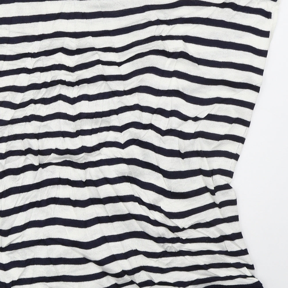 Marks & Spencer Womens Blue Boat Neck Striped Viscose Vest Jumper Size 10