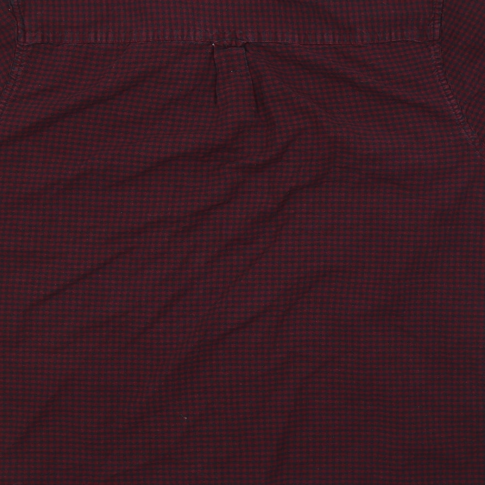 Burtons Mens Red Check Cotton Button-Up Size 44 Collared Button