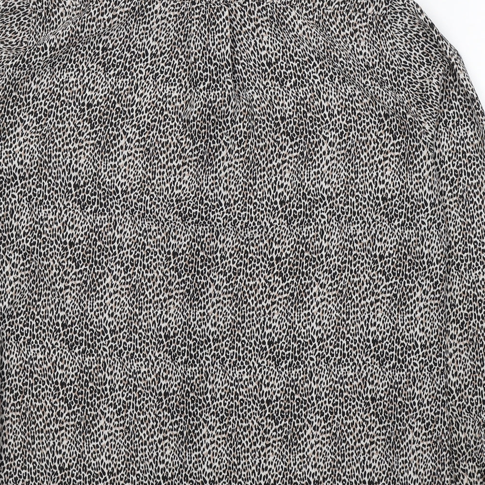 Dunnes Stores Womens Black Animal Print Polyester Basic Button-Up Size 16 Collared
