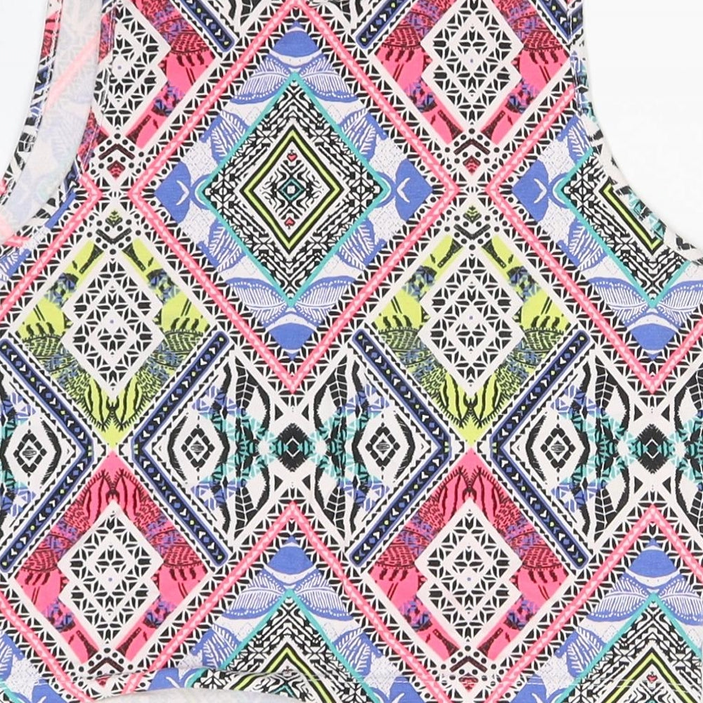 New Look Womens Multicoloured Geometric Cotton Cropped Tank Size 10 Round Neck