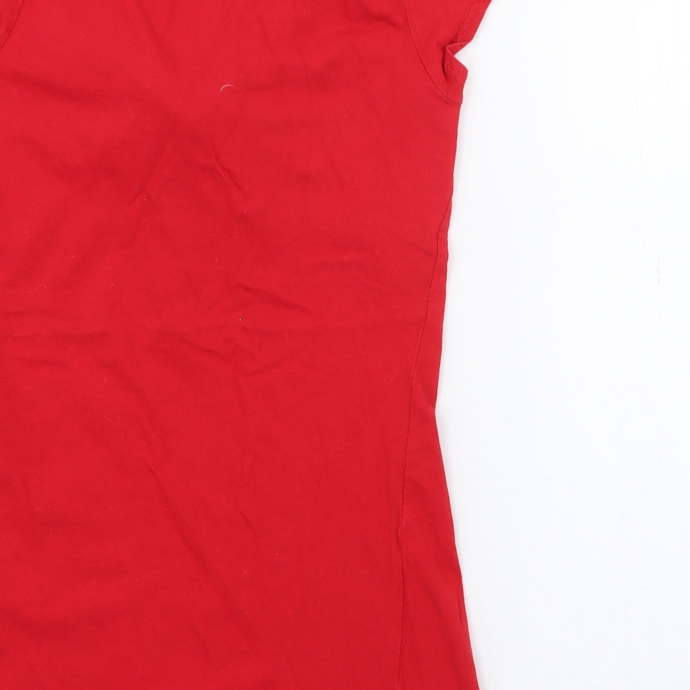 Dorothy Perkins Womens Red Cotton Basic T-Shirt Size 4 V-Neck