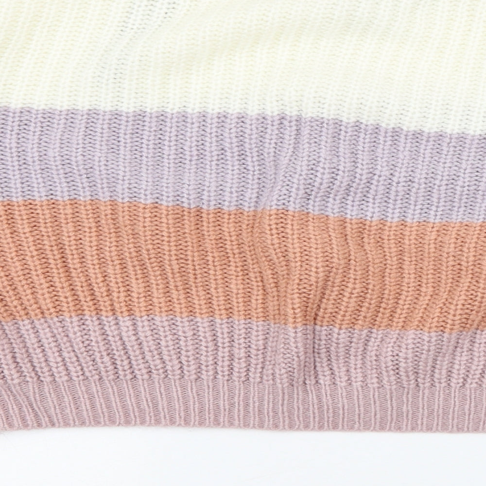 Missguided Womens Multicoloured Crew Neck Striped Acrylic Pullover Jumper Size 8