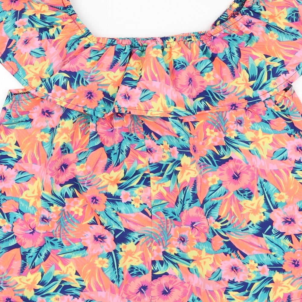 Primark Girls Pink Floral Polyester Basic Blouse Size 10-11 Years Square Neck Pullover