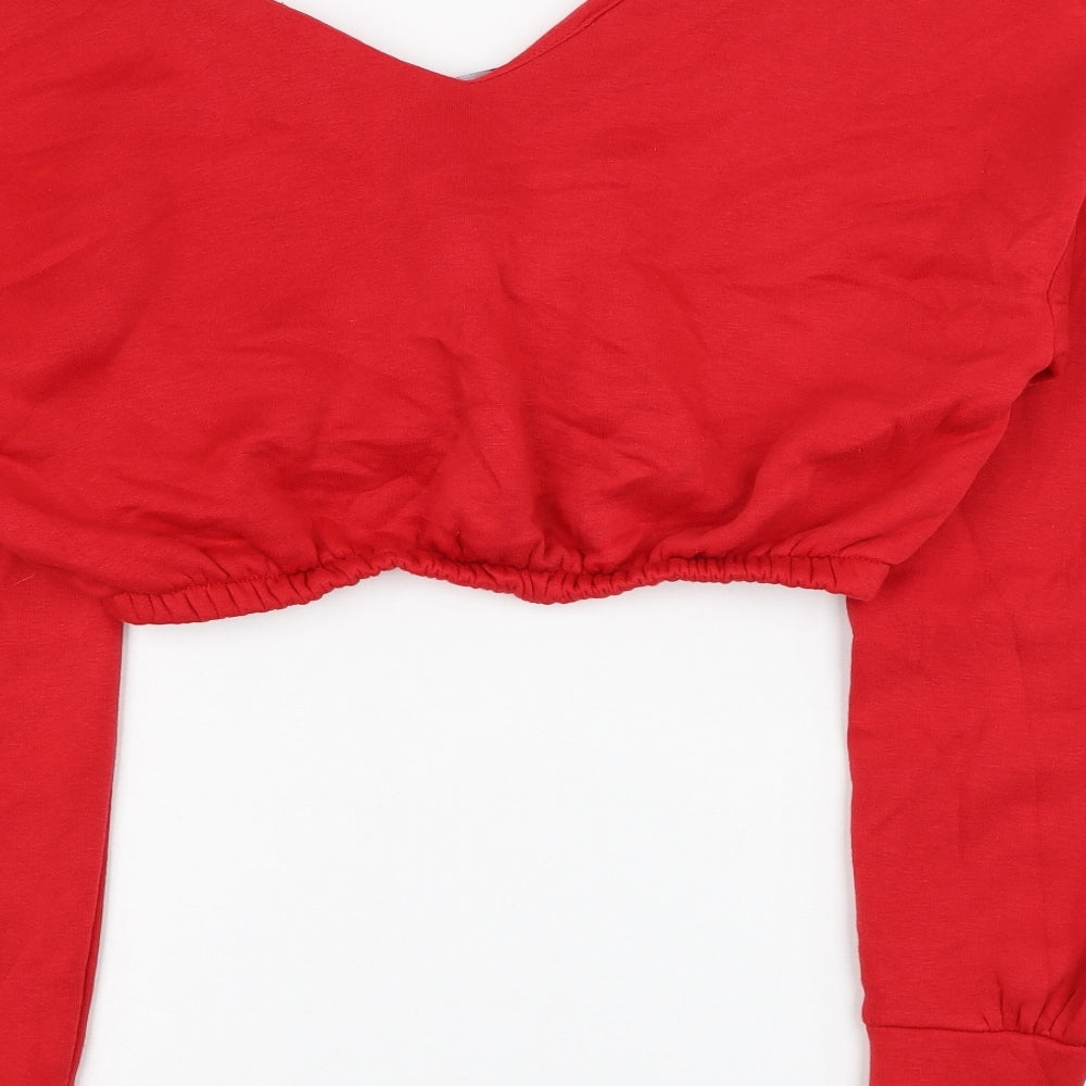 PRETTYLITTLETHING Womens Red Polyester Pullover Sweatshirt Size S Pullover - Cropped