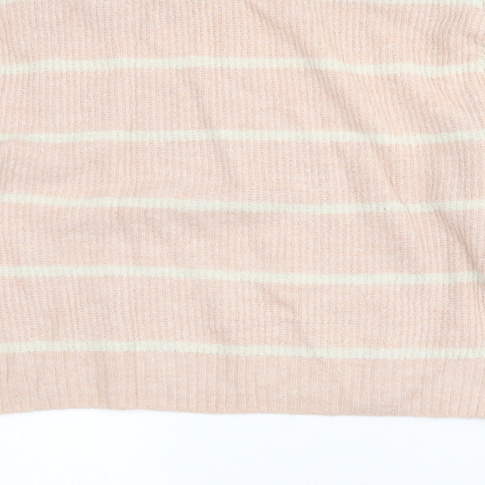 Divided Womens Pink Crew Neck Striped Acrylic Pullover Jumper Size XS - Cropped