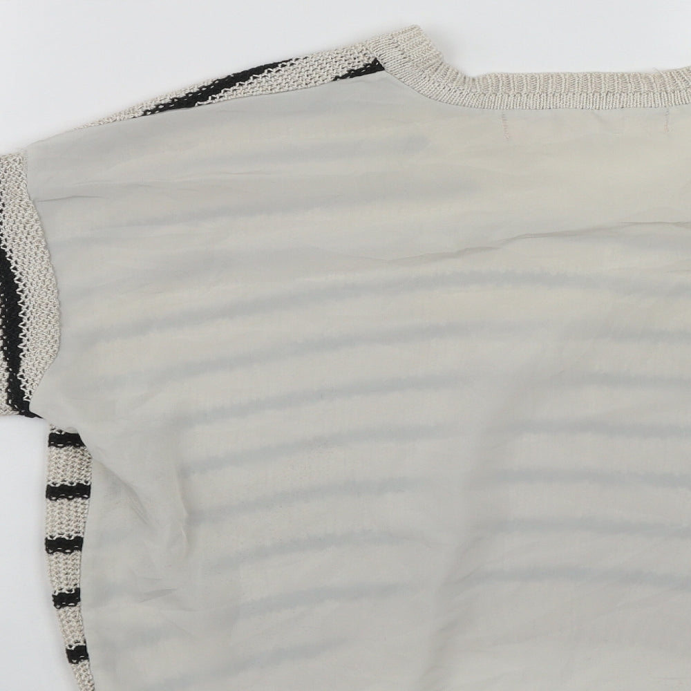 River Island Womens Beige Scoop Neck Striped Acrylic Pullover Jumper Size 10