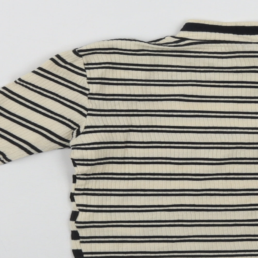 Topshop Womens Black High Neck Striped Cotton Pullover Jumper Size 8