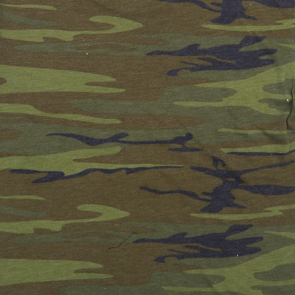 Alternative Earth Organics Mens Green Camouflage Cotton T-Shirt Size M Round Neck