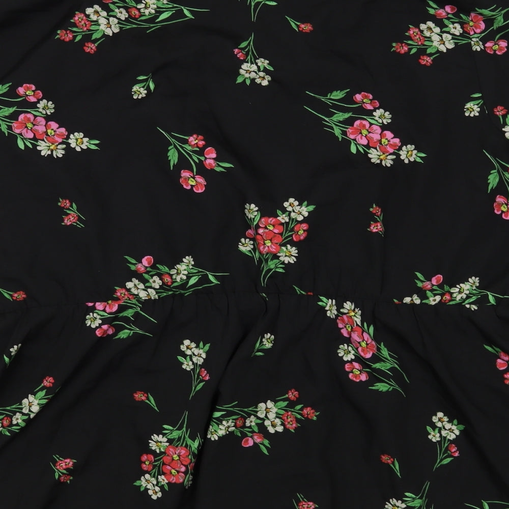 Simply Be Womens Black Floral Polyester Wrap Dress Size 8 V-Neck Pullover