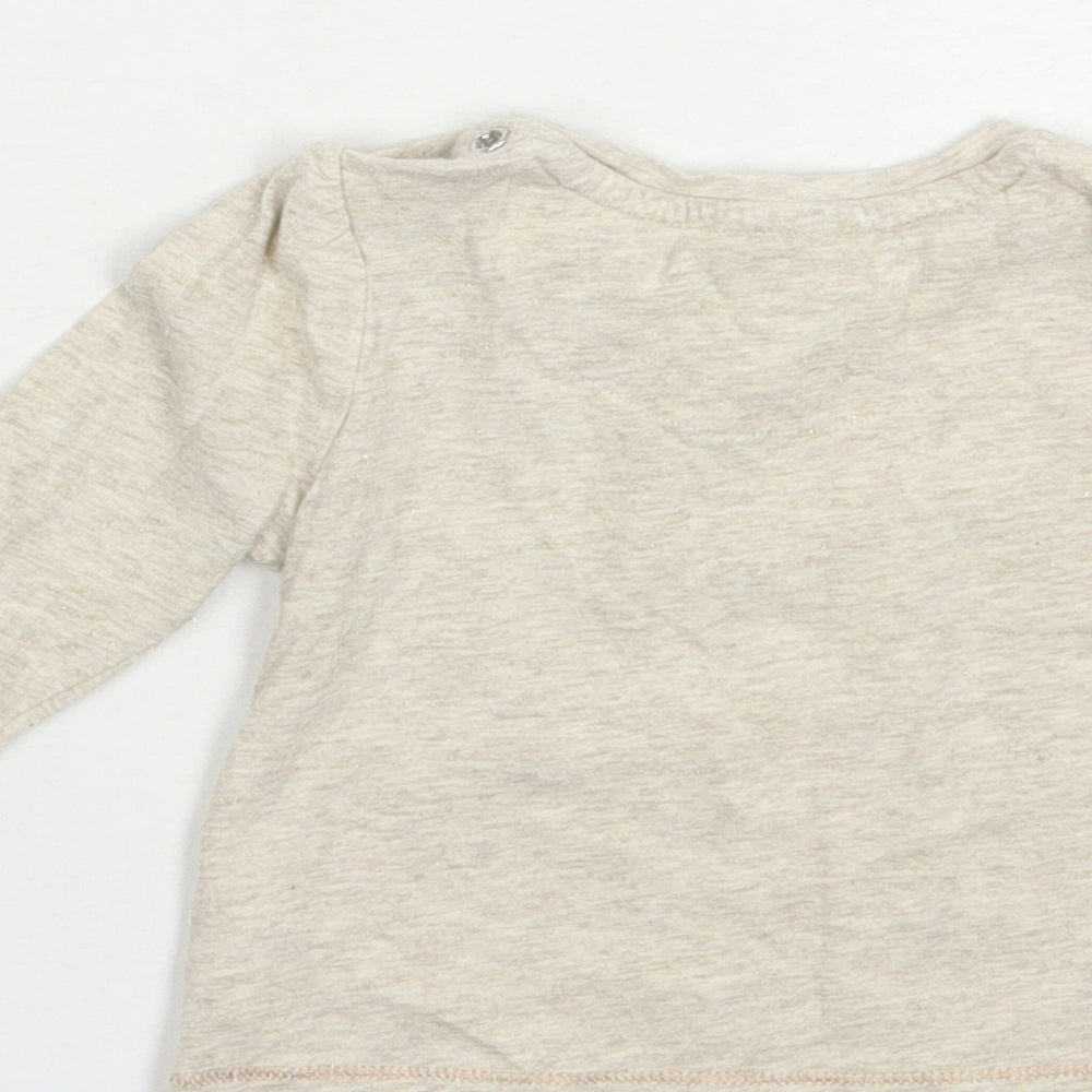 Mothercare Baby Beige Cotton Pullover Polo Size 6-9 Months V-Neck Snap - Cute Animals