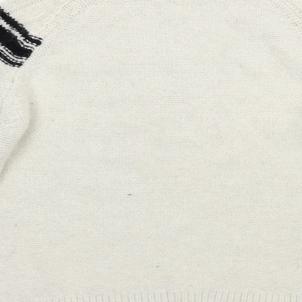 NEXT Womens Ivory Crew Neck Striped Acrylic Pullover Jumper Size L