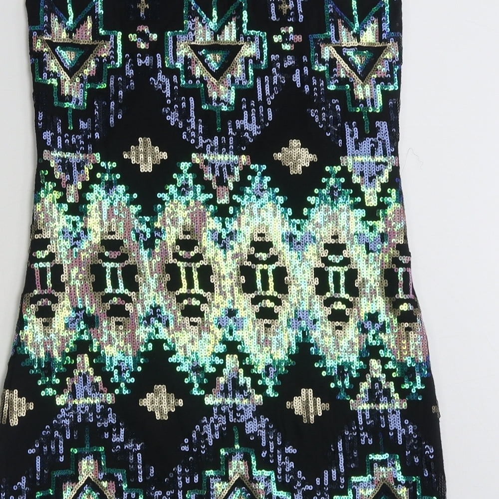 Sweewe Paris Womens Black Geometric Viscose Bodycon Size M Off the Shoulder Pullover - Size M-L