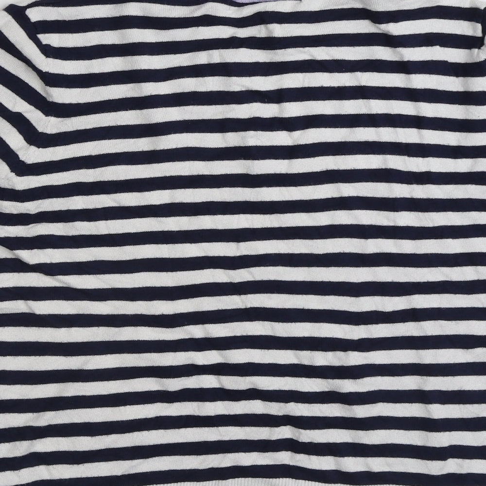 Marks & Spencer Womens Blue Round Neck Striped Viscose Pullover Jumper Size 16