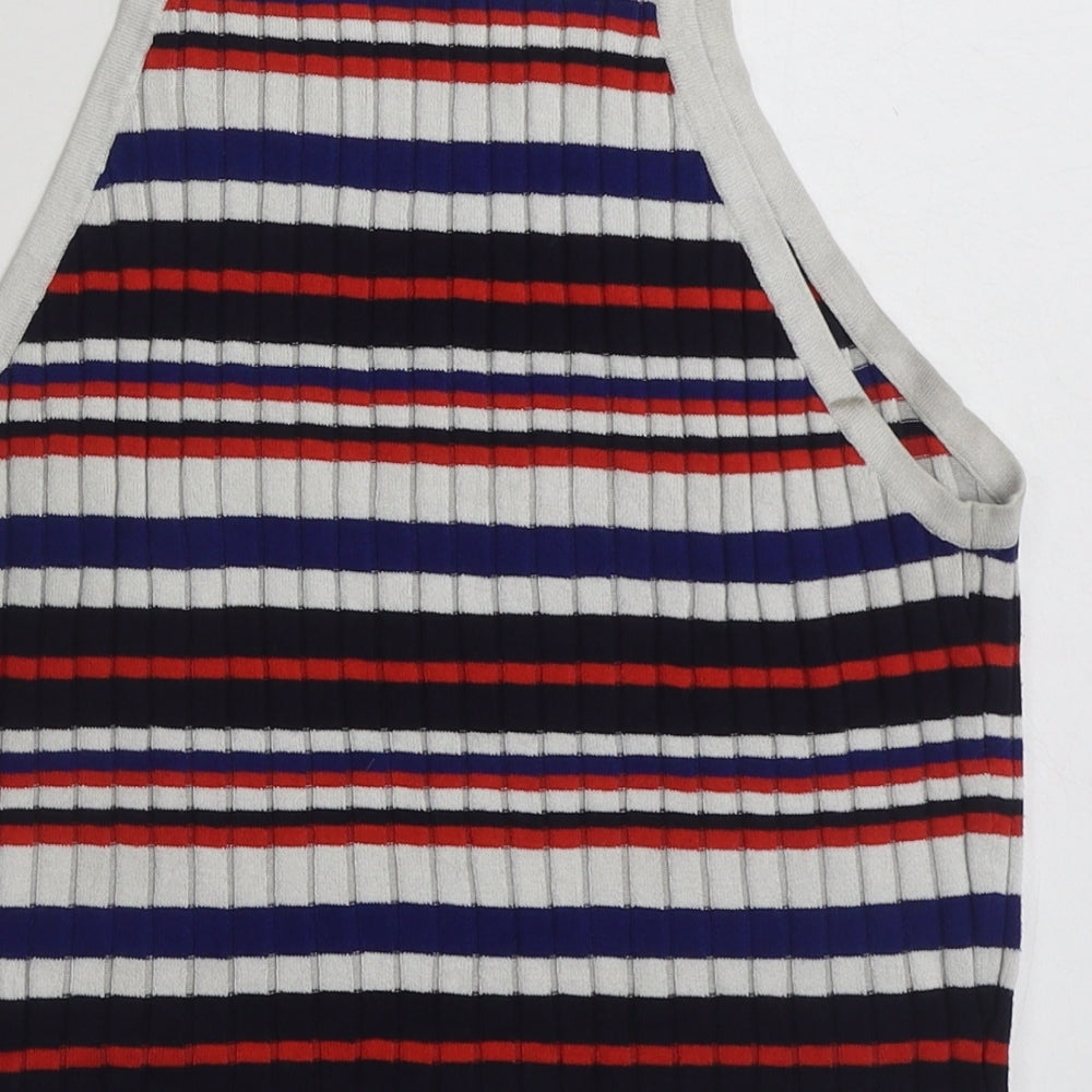 H&M Womens Multicoloured Square Neck Striped Acrylic Vest Jumper Size M