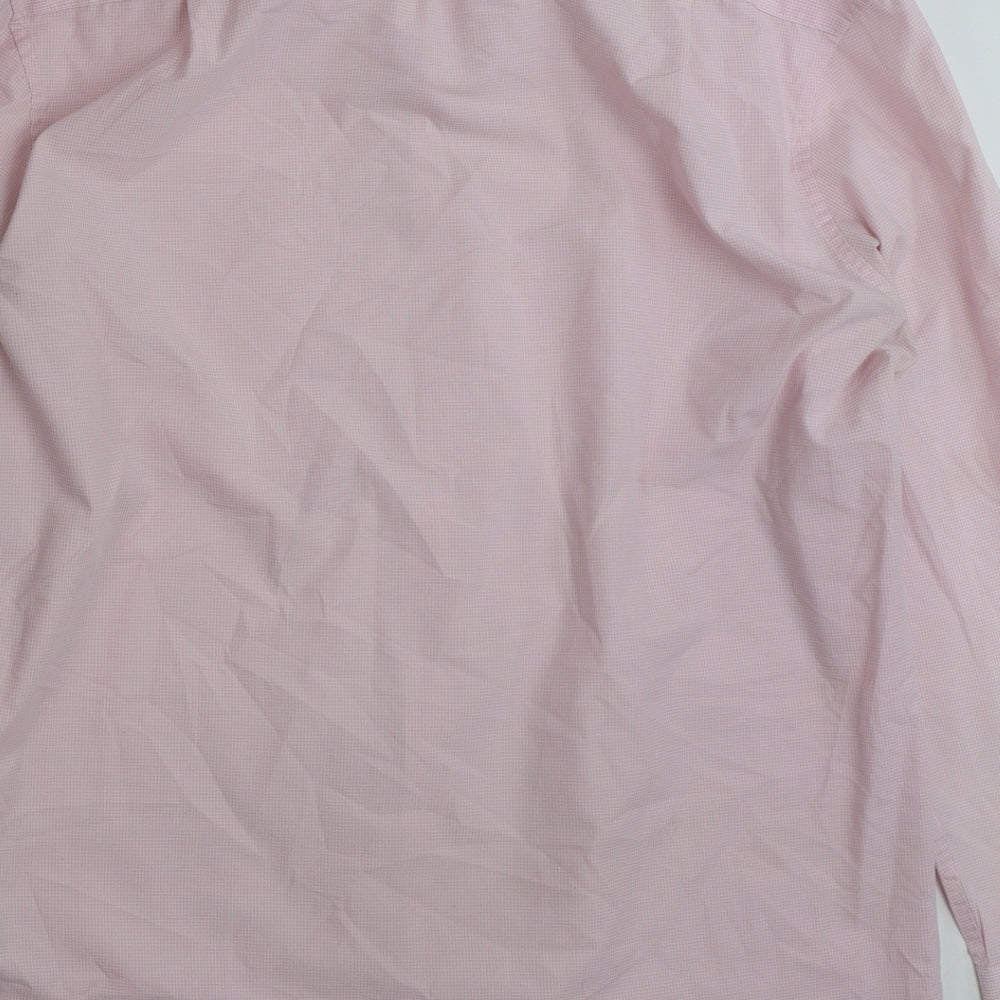 Marks & Spencer Mens Pink Check Polyester Button-Up Size 16 Collared Button