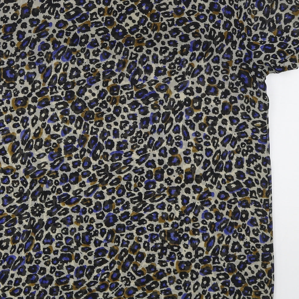 New Look Womens Beige Camouflage Polyester Basic Blouse Size 8 Round Neck - Blue