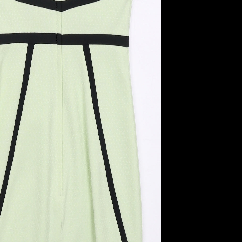 Dorothy Perkins Womens Green Geometric Polyester Pencil Dress Size 10 Boat Neck Zip