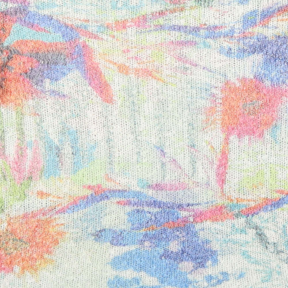 Preworn Womens Ivory V-Neck Floral Acrylic Pullover Jumper Size S