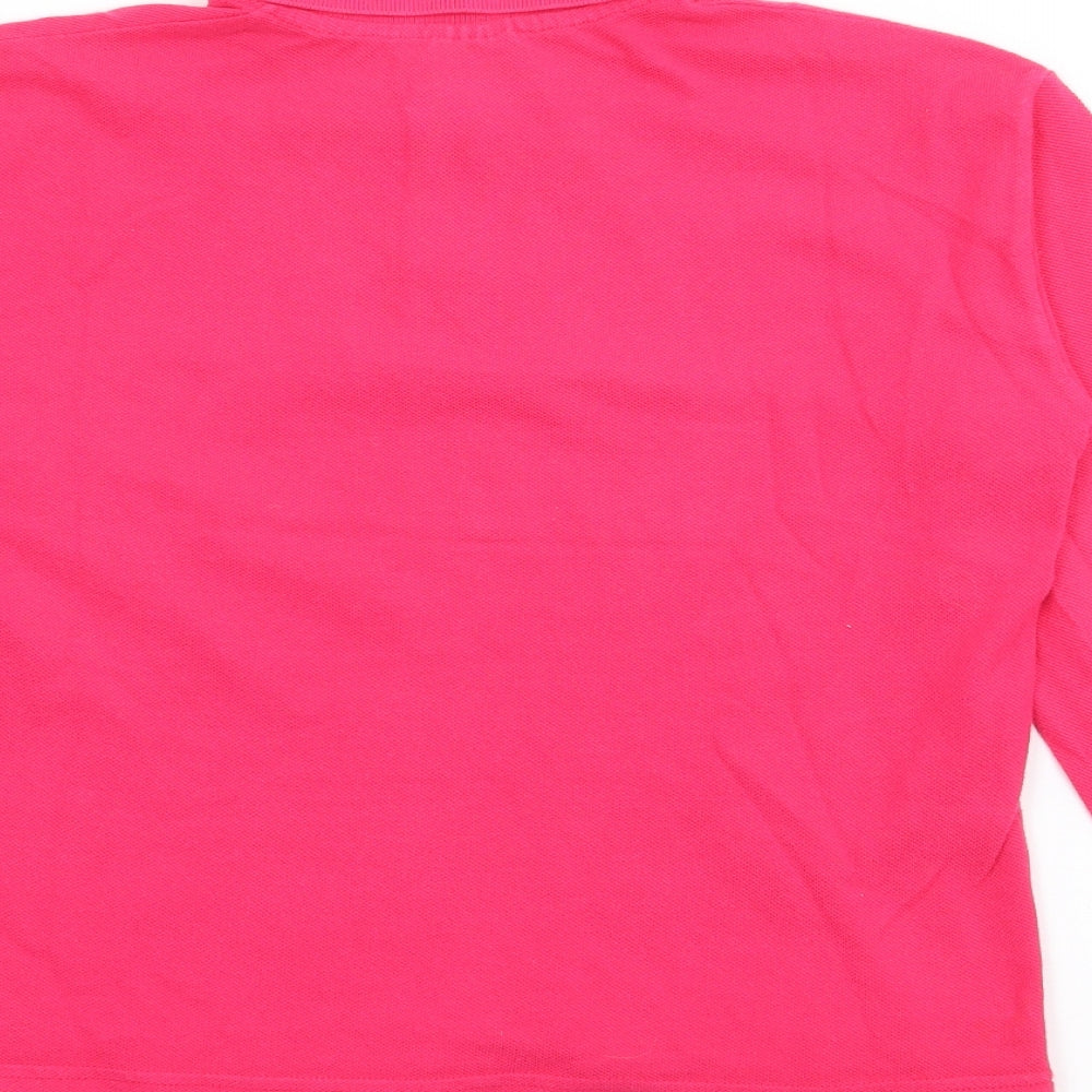 United Colors of Benetton Girls Pink Cotton Pullover Polo Size S Collared Button