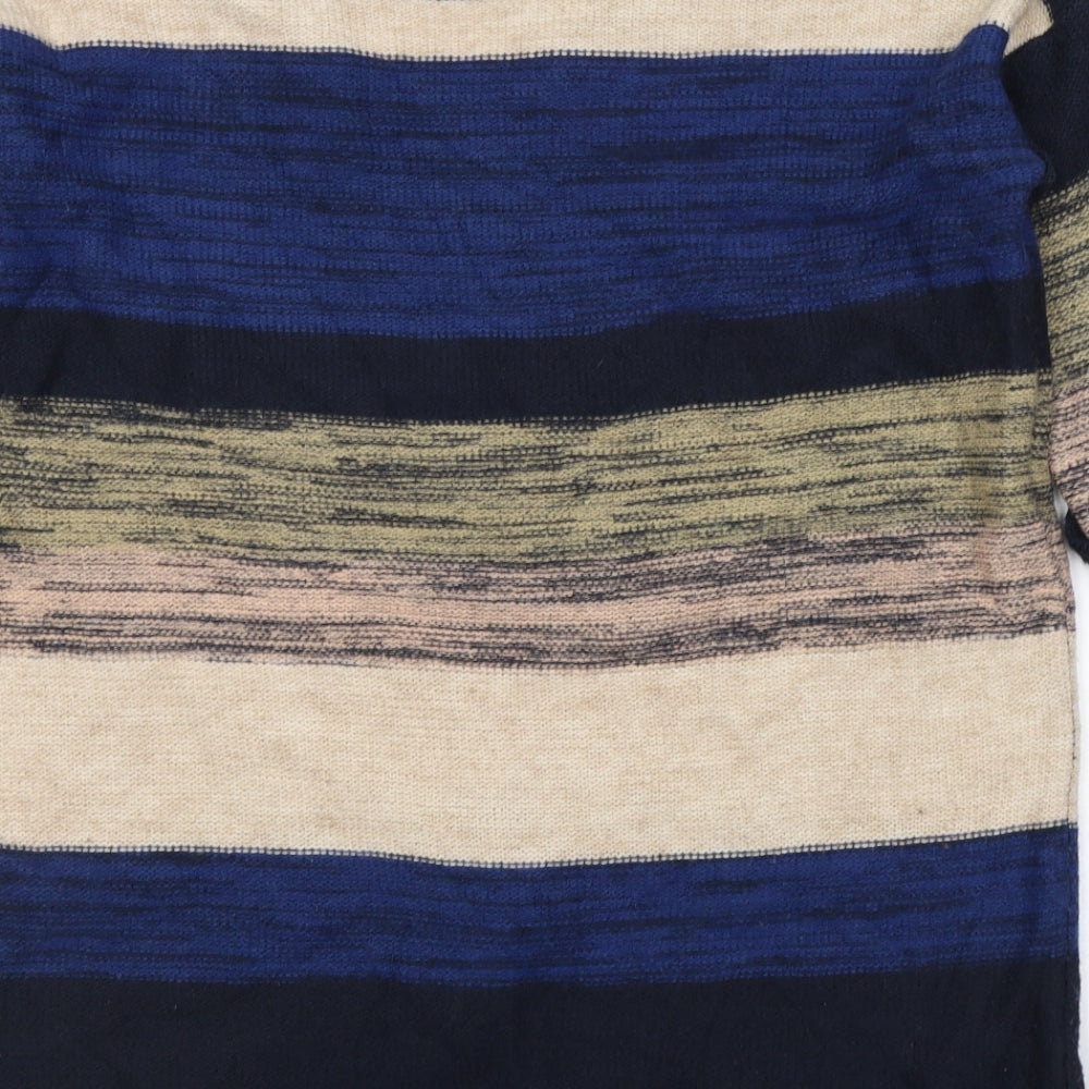 H&M Womens Blue Round Neck Striped Acrylic Pullover Jumper Size M