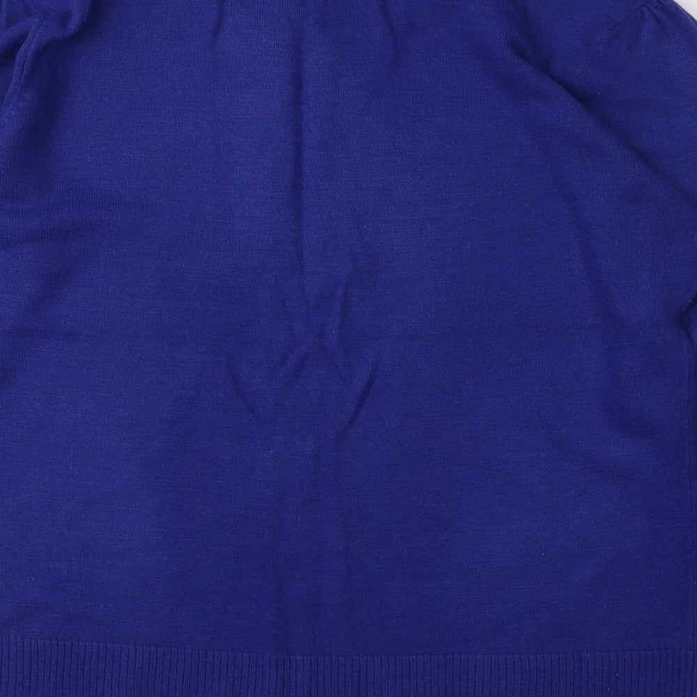 M&Co Womens Blue Round Neck Acrylic Pullover Jumper Size 10