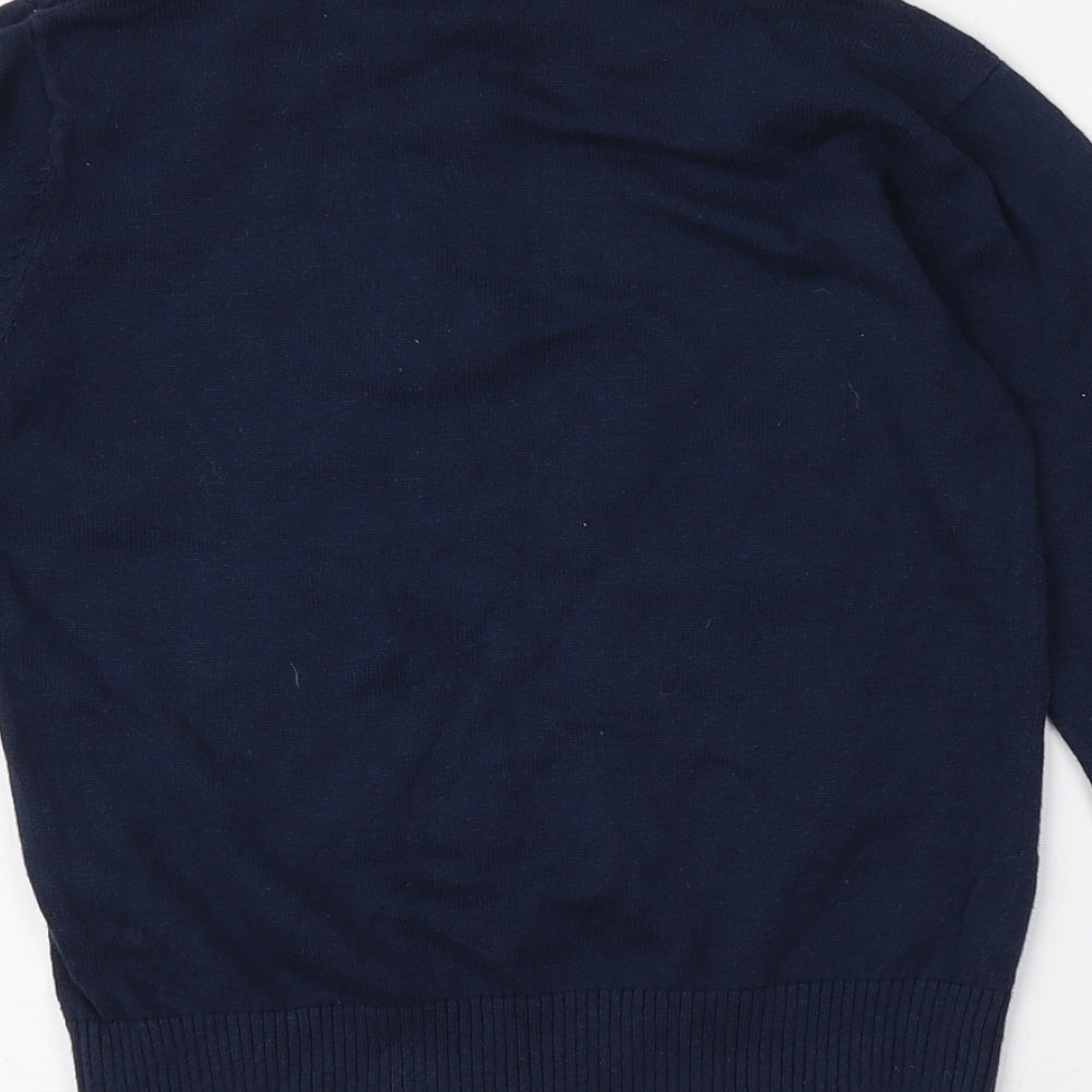 George Boys Blue Round Neck 100% Cotton Pullover Jumper Size 5-6 Years - Santa Pattern
