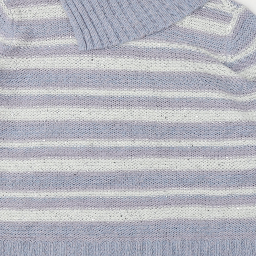 M&Co Womens Purple Roll Neck Striped Acrylic Pullover Jumper Size 16